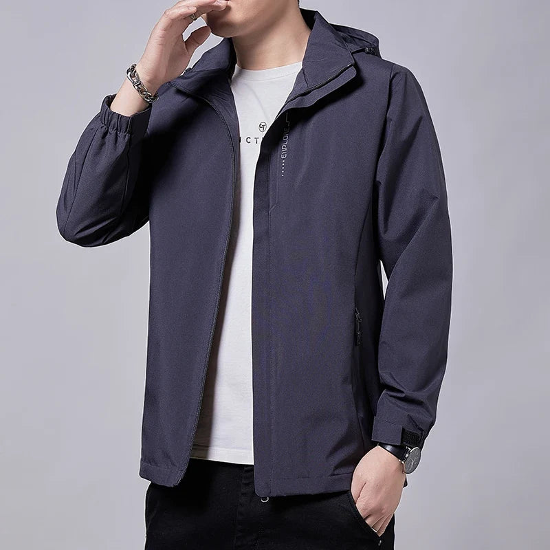 Men's Outdoor Waterproof Rain Jacket, Lightweight Cycling Coat with Hood, Streetwear