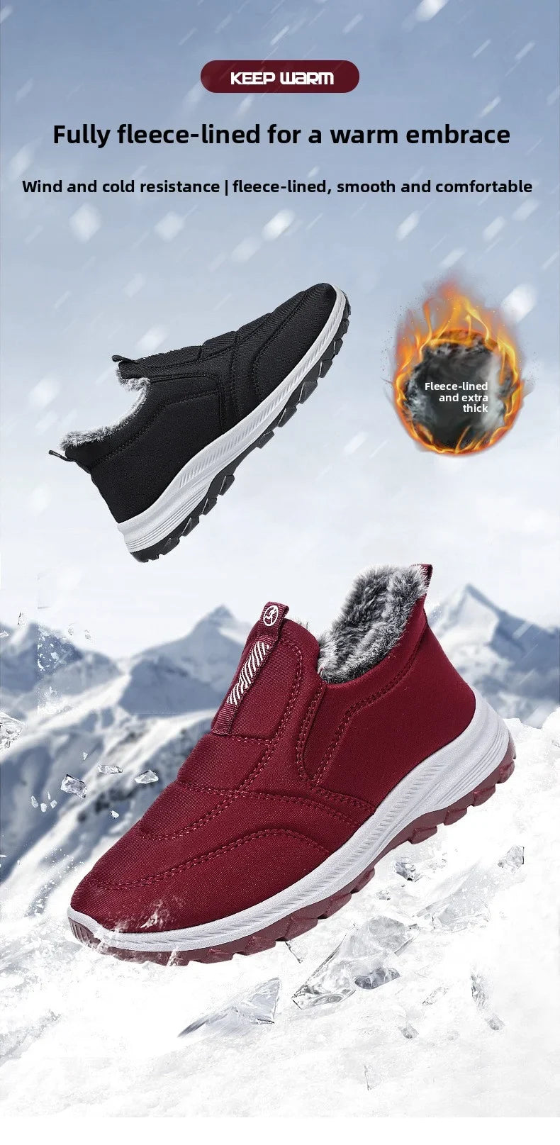 Women's Winter Snow Boots, Warm Lightweight Cotton, Non-Slip
