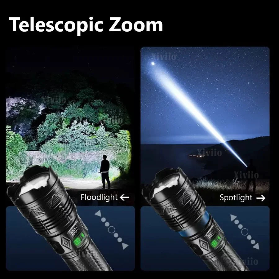 99000000LM 1500W Ultra Powerful Flashlight Rechargeable LED Tactical Torch Super Bright Lamp Outdoor Adventure Fishing Camping
