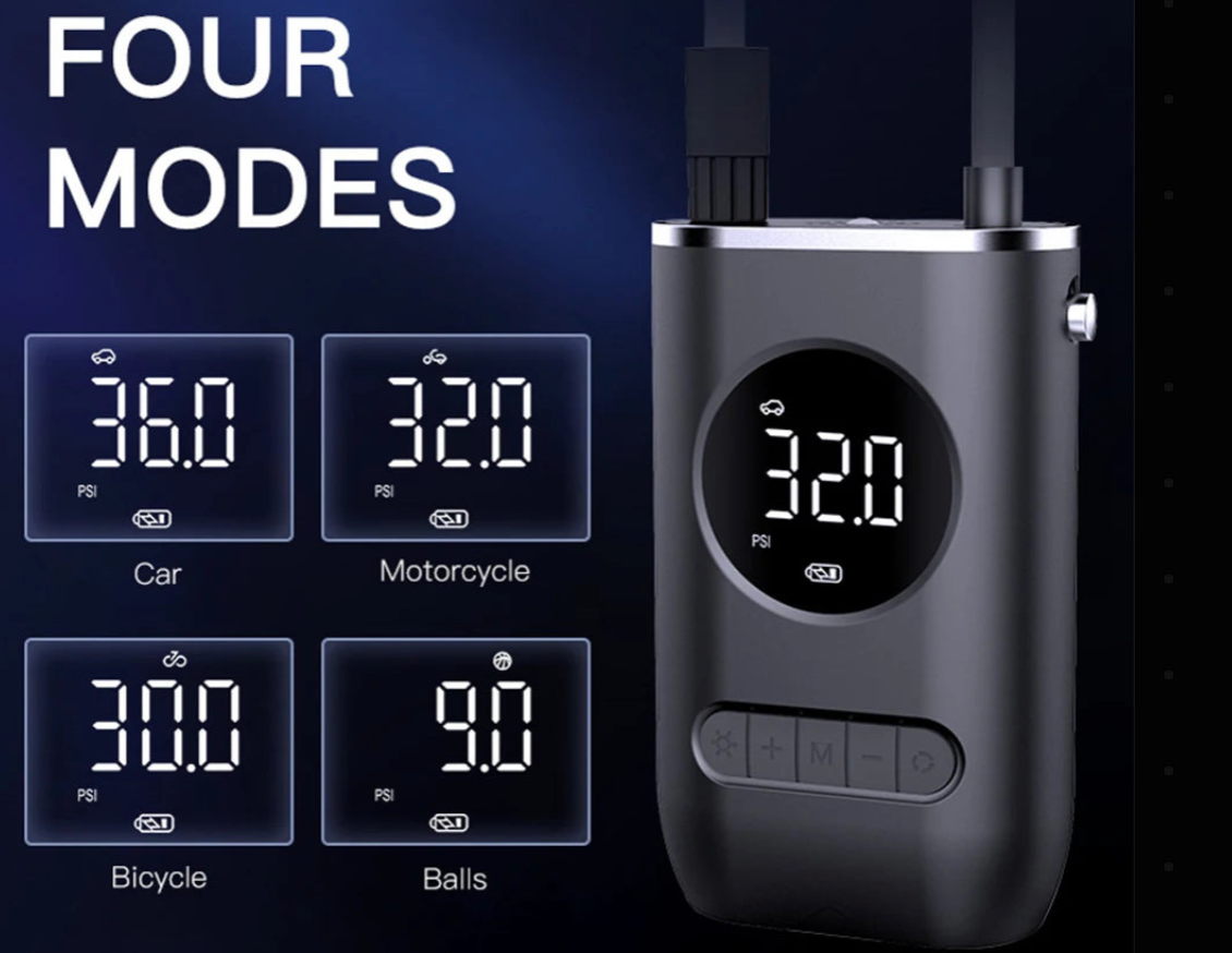 Portable Wireless Digital Tire Inflator – Multifunctional Electric Air Pump for Cars, Motorcycles, Bikes &amp; More (150 PSI | 2000mAh Dual Battery)