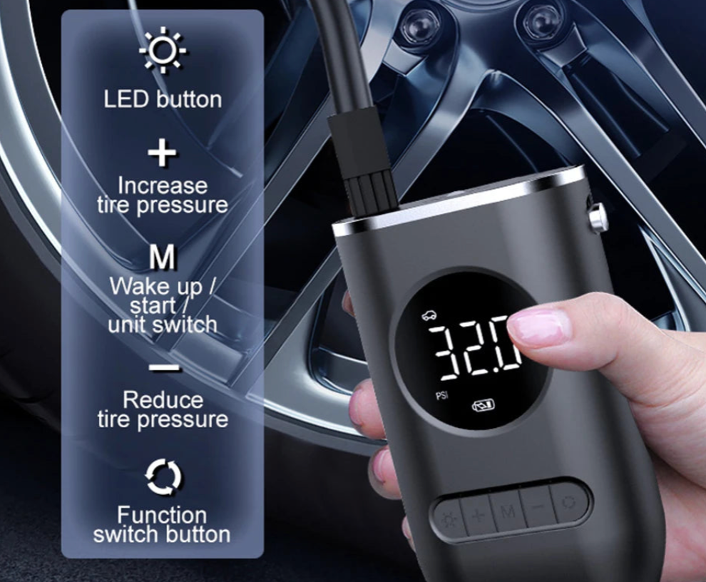 Portable Wireless Digital Tire Inflator – Multifunctional Electric Air Pump for Cars, Motorcycles, Bikes &amp; More (150 PSI | 2000mAh Dual Battery)