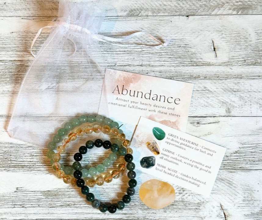 Intentions Bracelet Set with a crystal – Abundance (Citrine, Green Aventurine & Moss Agate)