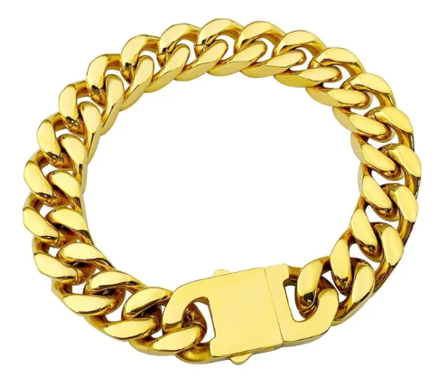 Titanium Steel Chain Bracelet – 22cm Cuban Link, Silver/Gold/Rainbow
