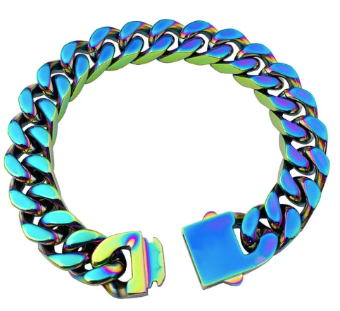 Titanium Steel Chain Bracelet – 22cm Cuban Link, Silver/Gold/Rainbow