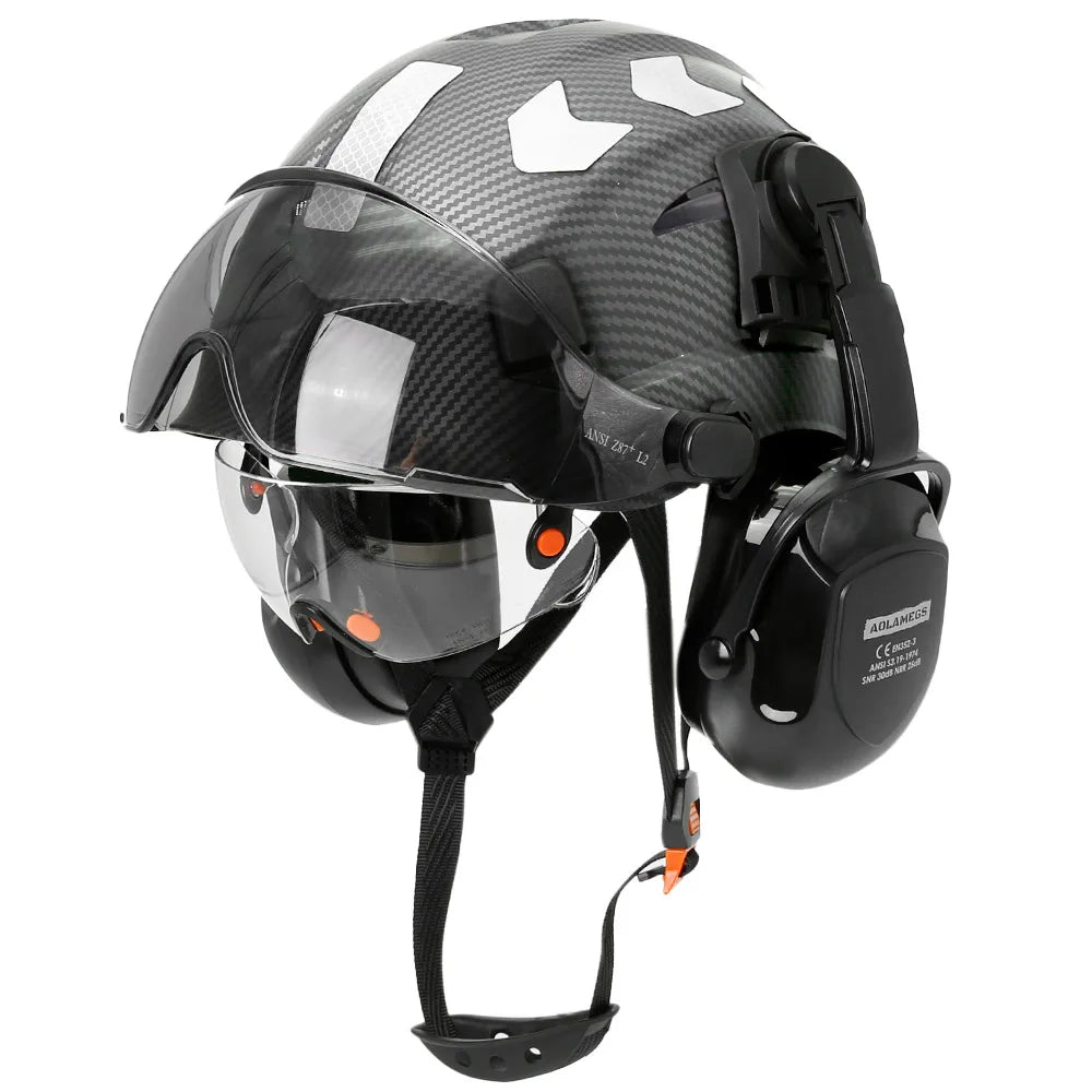 Construction Safety Helmet: Integrated Visor & Earmuffs