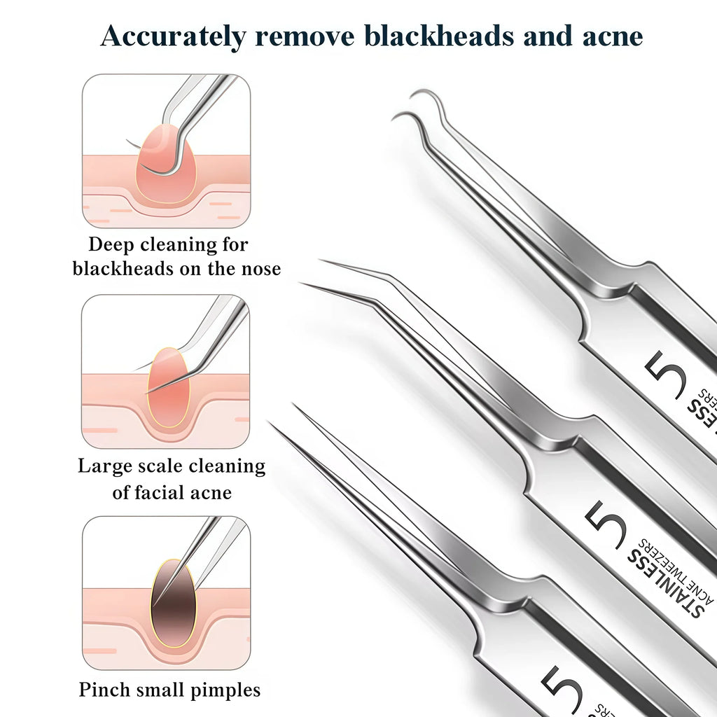 4-11 pcs Ingrown Hair Tweezers Acne Blackhead Removal Needles Black Dots Cleaner Deep Cleansing Pore Cleaner Face Skin Care Tools