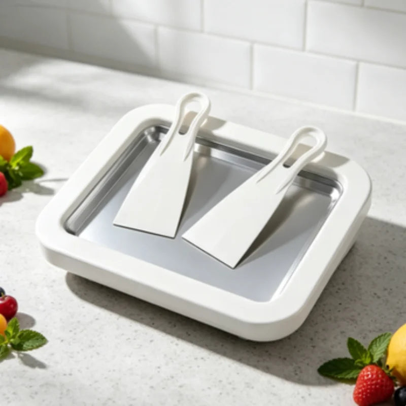 Instant Rolled Ice Cream Pan with Scraper, DIY Frozen Yogurt Sorbet