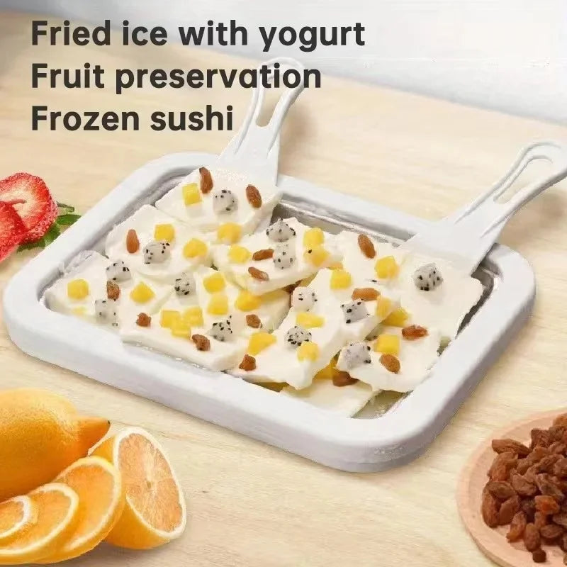 Instant Rolled Ice Cream Pan with Scraper, DIY Frozen Yogurt Sorbet
