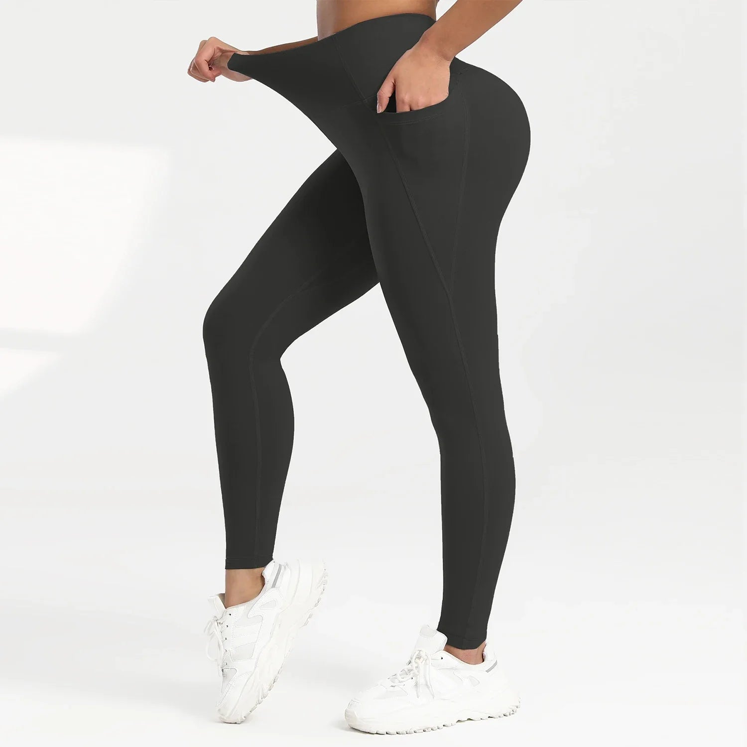 2025 Pockets Gym Yoga Women's Leggings Pure Color Casual Outdoors Workout High Waist Skinny Leggings Of Women Running Pants