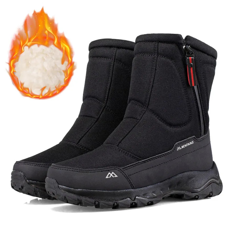 Men's Winter Waterproof Snow Boots, Warm Insulated Outdoor Boots