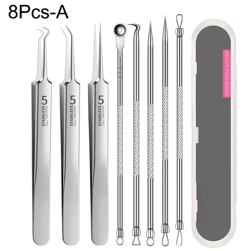 4-11 pcs Ingrown Hair Tweezers Acne Blackhead Removal Needles Black Dots Cleaner Deep Cleansing Pore Cleaner Face Skin Care Tools