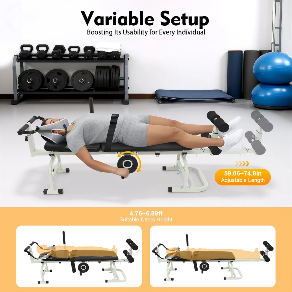 Back Stretch Bench, Multifunctional Neck Stretcher Cervical Traction Device, Adjustable Length Cervical Lumbar Traction Bed