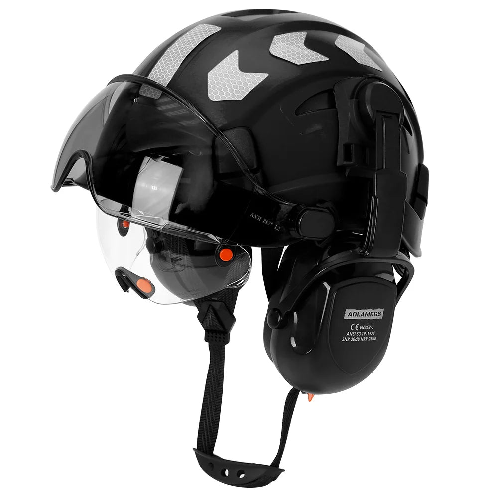Construction Safety Helmet: Integrated Visor & Earmuffs