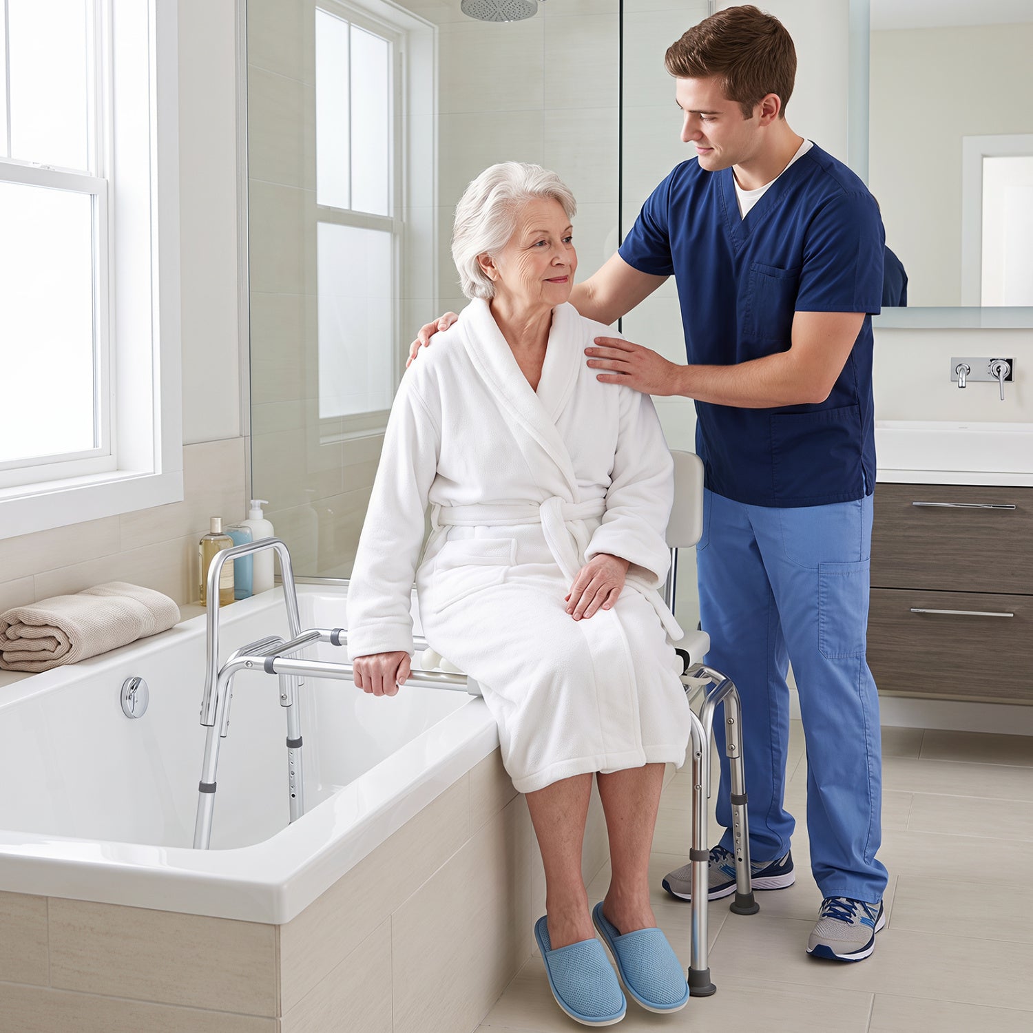 Sliding Transfer Bench with Adjustable Height for Bathtub