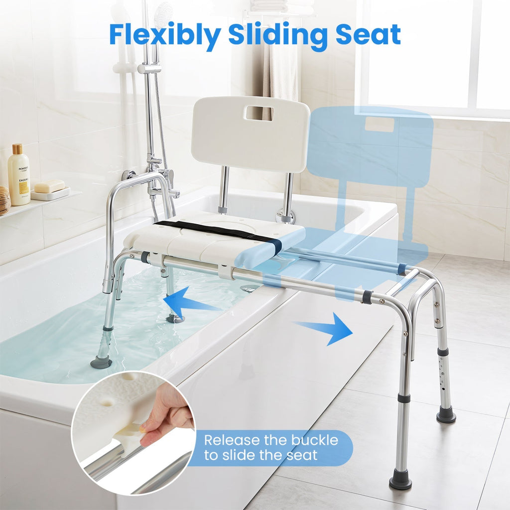 Sliding Transfer Bench with Adjustable Height for Bathtub