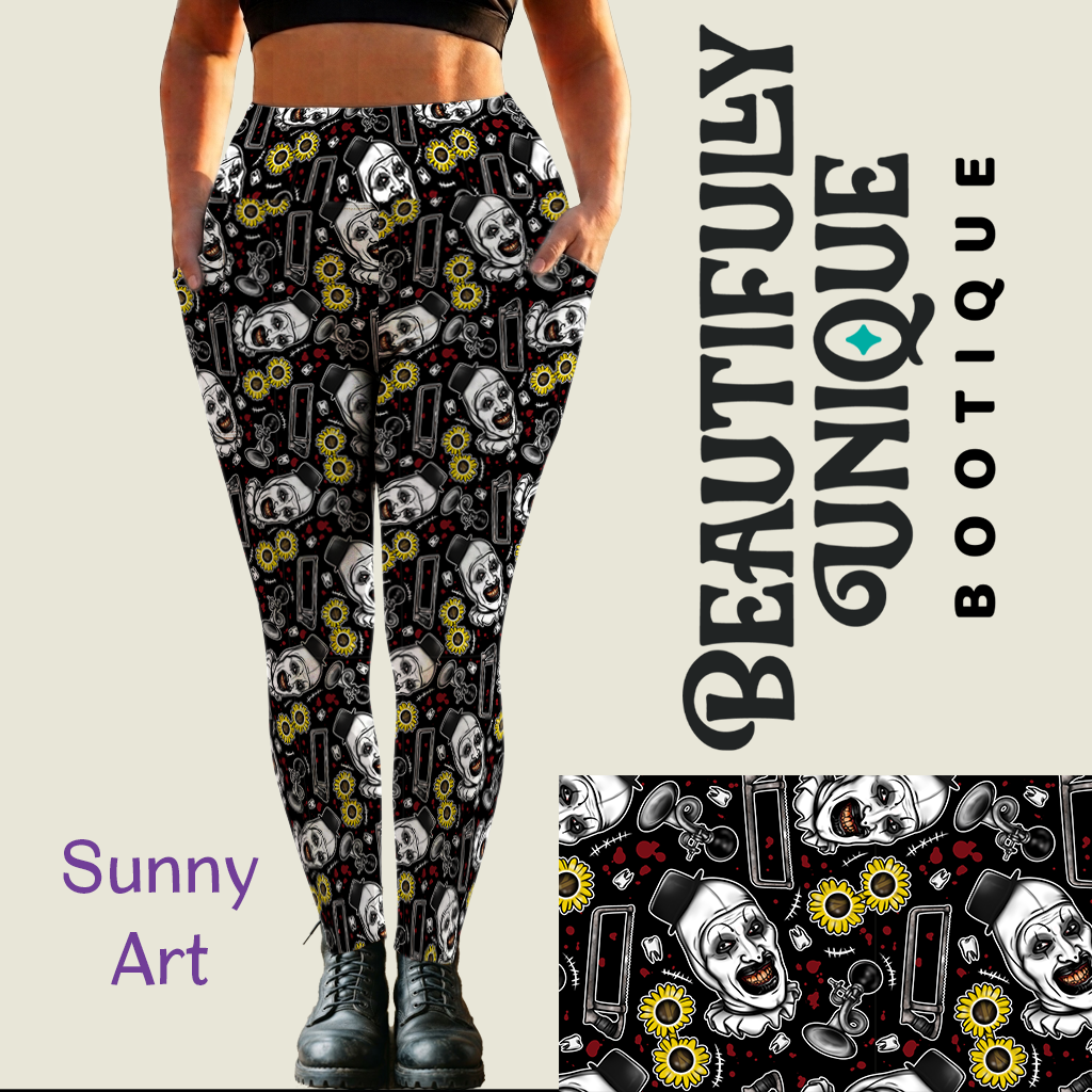 Sunny Art Semi-Exclusive Leggings with Side Pockets - High-quality Handcrafted Vibrant Horror Spooky