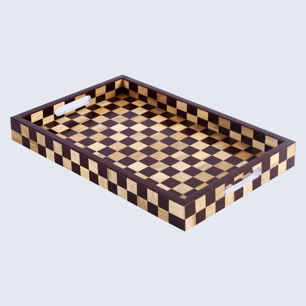 Brown Checkered Decorative Tray Coffee 17"x11"
