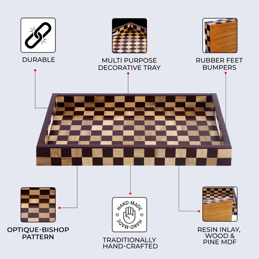 Brown Checkered Decorative Tray Coffee 17"x11"
