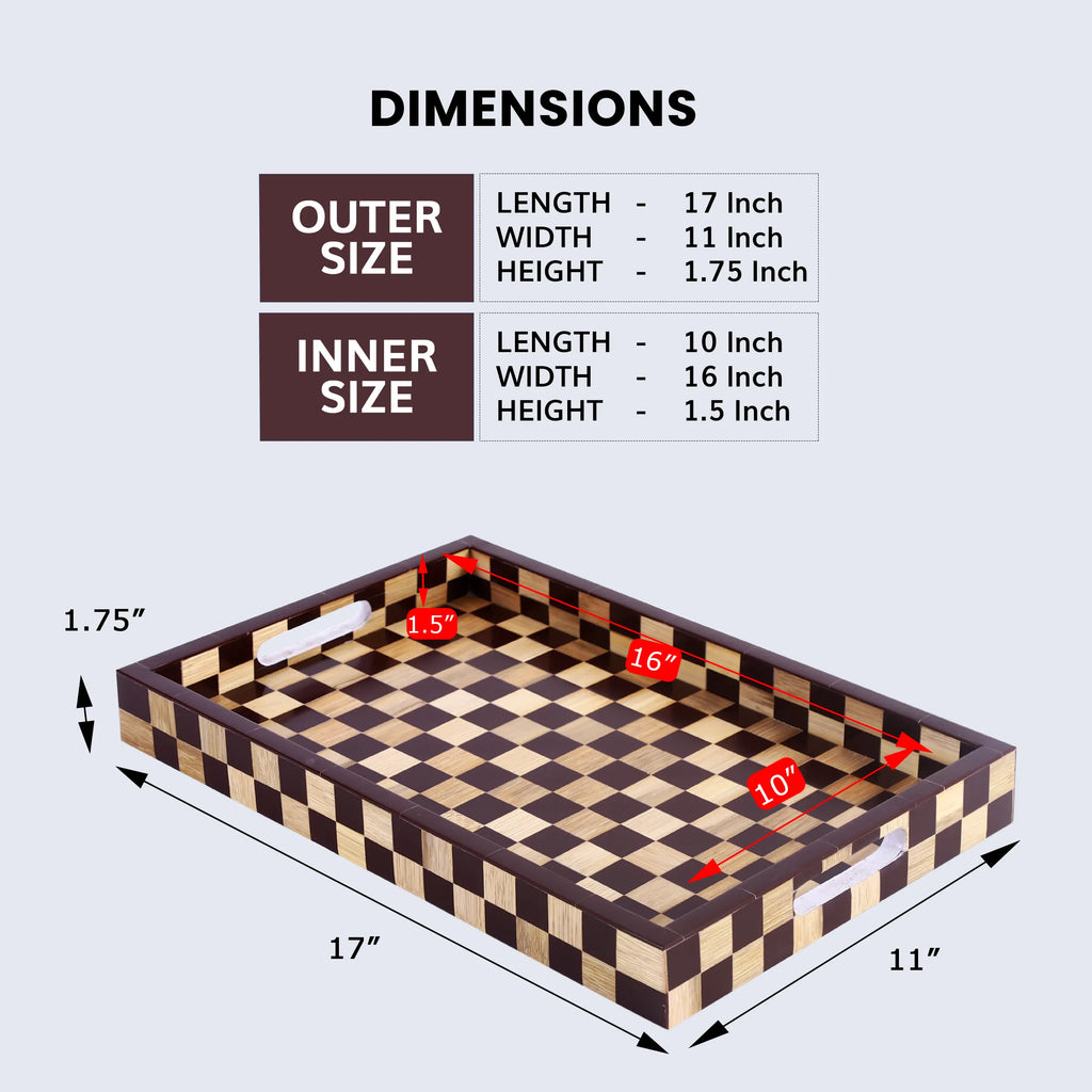 Brown Checkered Decorative Tray Coffee 17"x11"