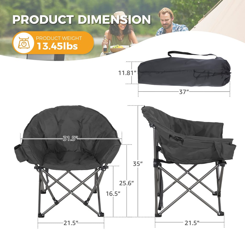 Ainfox 2PCS Oversized Camping Chair Folding Chair Camp Chair for Outdoor, Adults, Men and Women