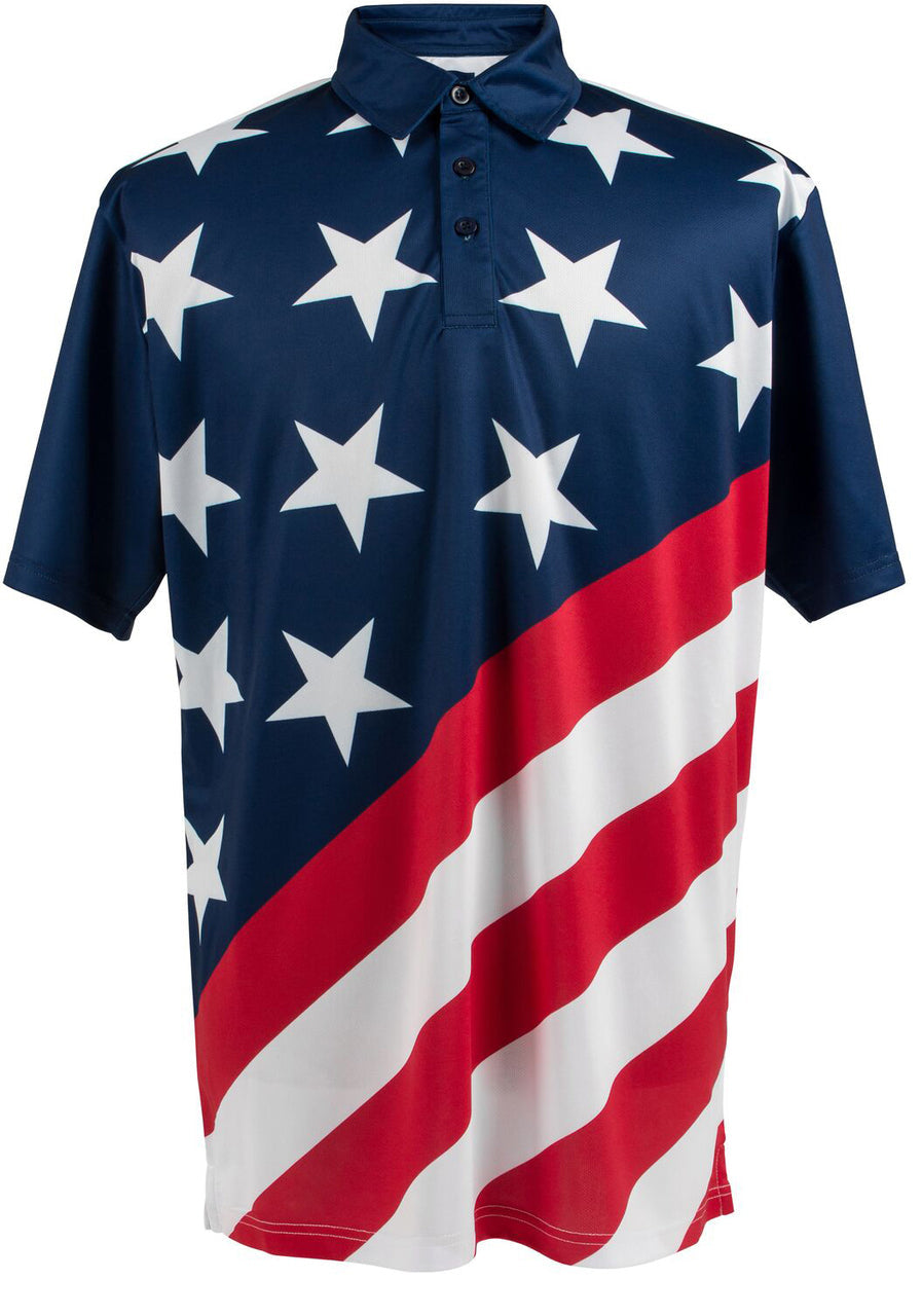 USA Flag Polo Mens Golf Polo Shirt by ReadyGOLF