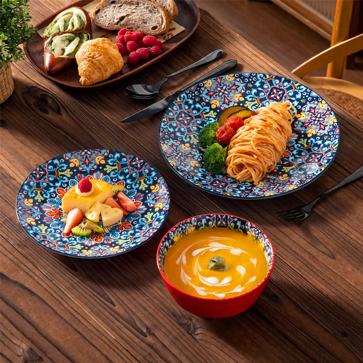 Simi 12 Piece Dinnerware Set with Front-Only Pattern