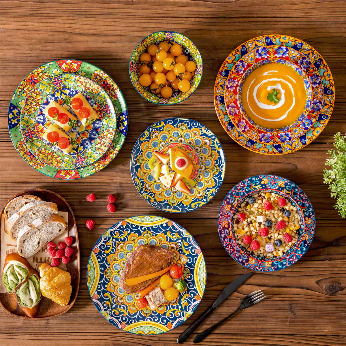 Simi 12 Piece Dinnerware Set with Front-Only Pattern