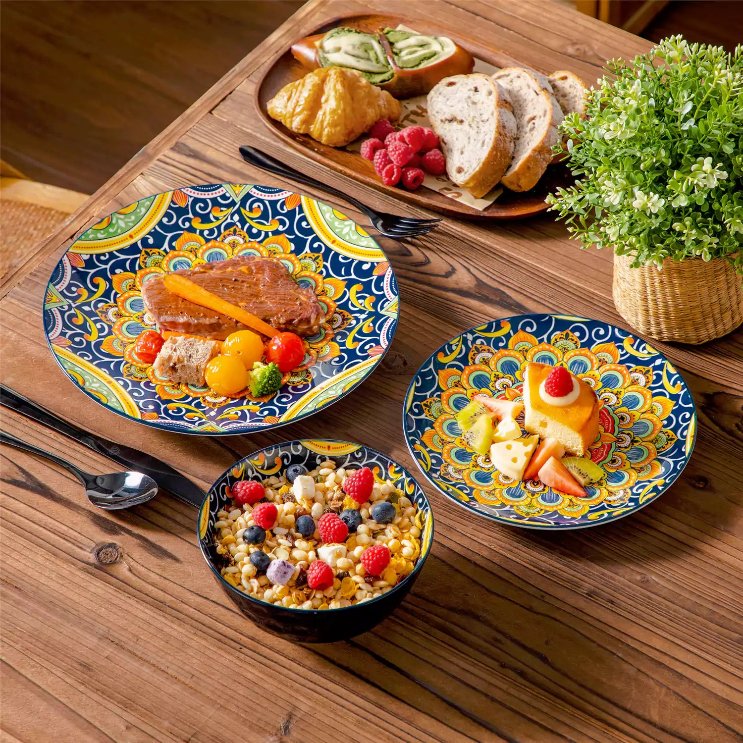 Simi 12 Piece Dinnerware Set with Front-Only Pattern