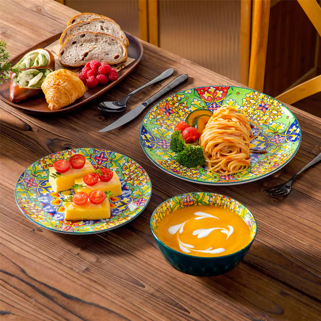 Simi 12 Piece Dinnerware Set with Front-Only Pattern