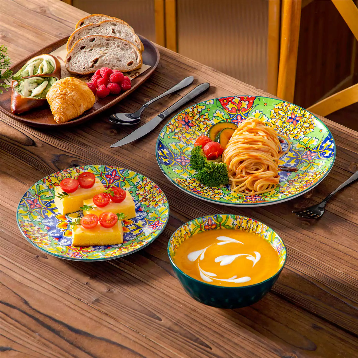 Simi 12 Piece Dinnerware Set with Front-Only Pattern