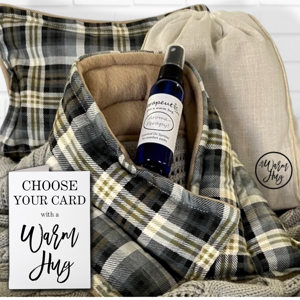Giving You A Warm Hug,  Generic Unisex Microwave Heating Pads Gift Set, Tan Plaid Fabric
