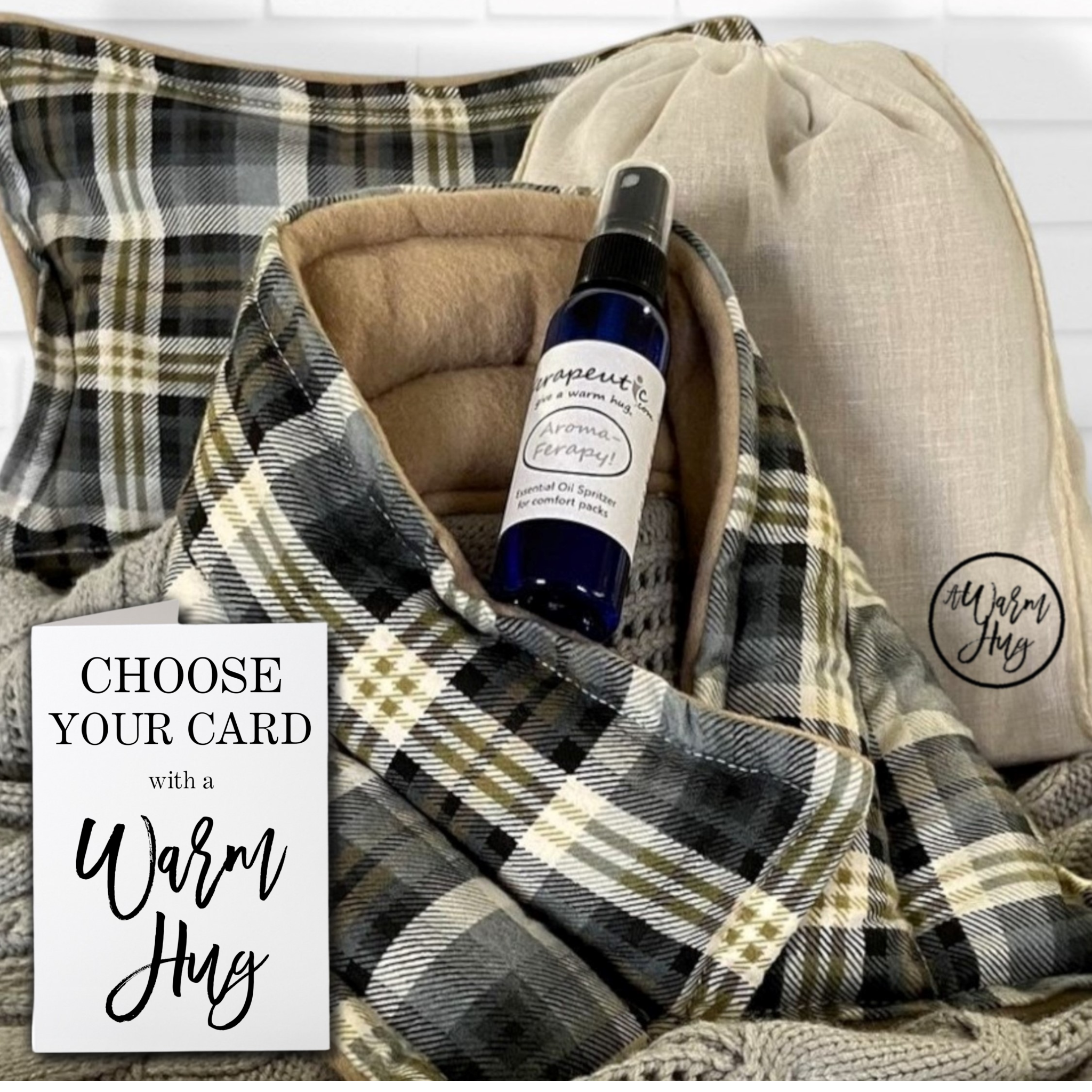 Giving You A Warm Hug,  Generic Unisex Microwave Heating Pads Gift Set, Tan Plaid Fabric