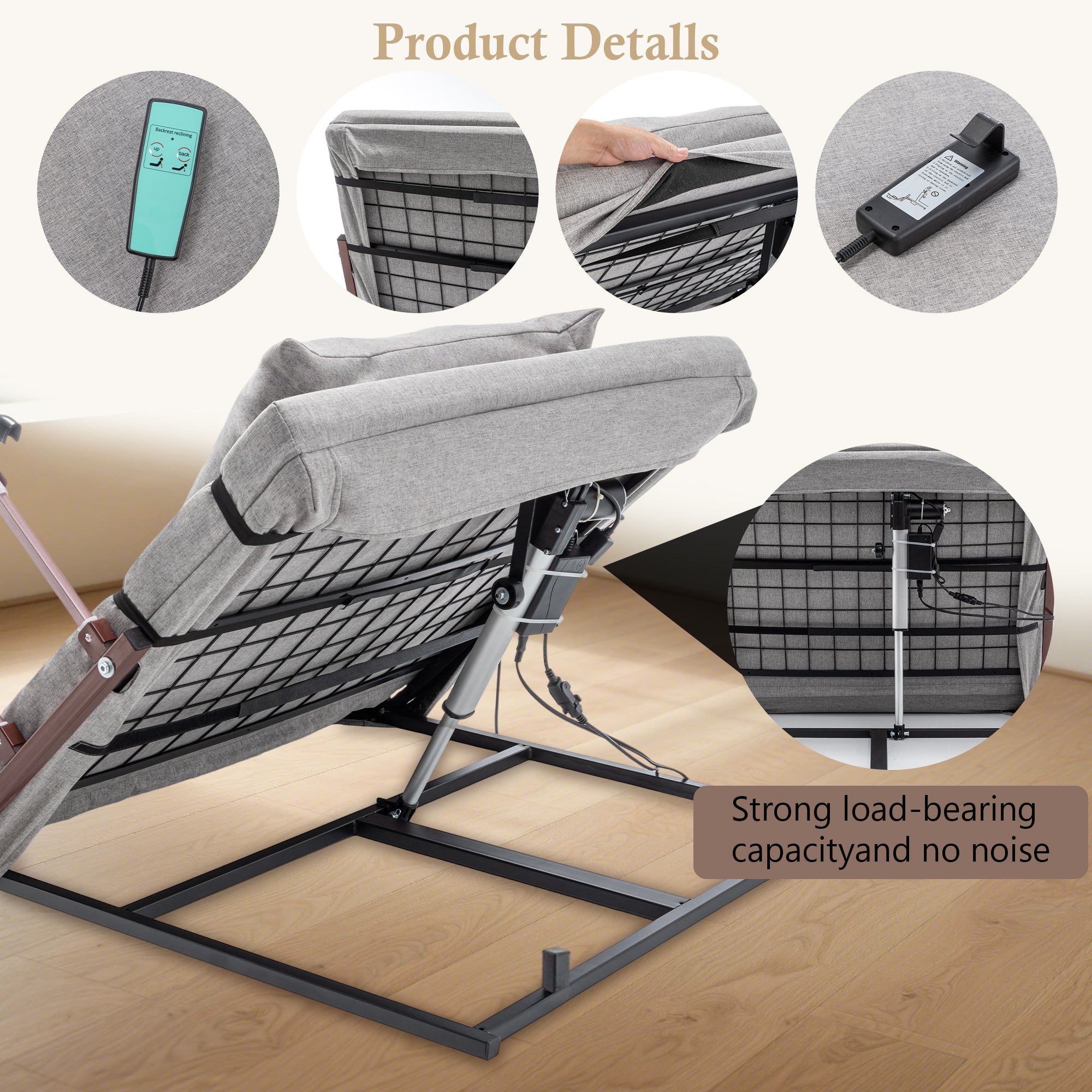 Bed Backrest Electric Adjustable 68 Degree Safety Rails Remote 300 LB 74 In