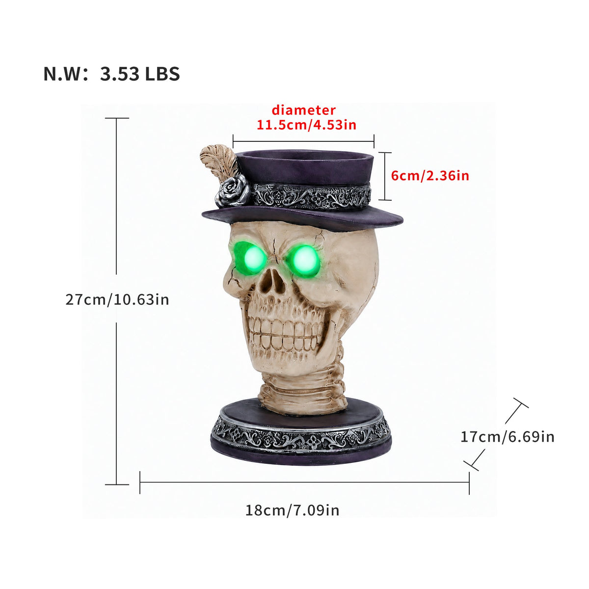 Halloween Skull Candle Holder with Glowing