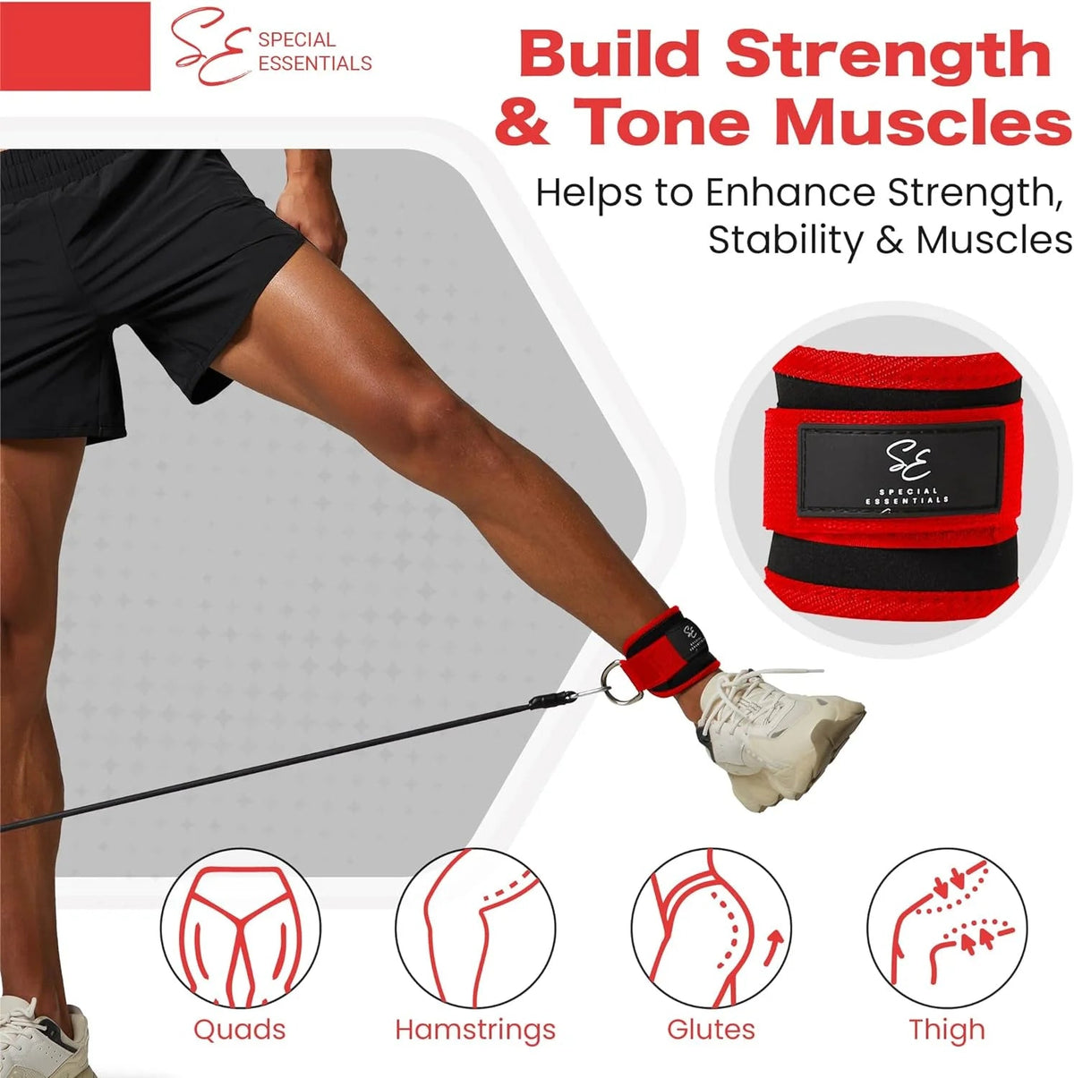 Ankle Strap for Cable Machine and Resistance Bands Premium Neoprene Gym and Workout Kickback Ankle Cuffs with Adjustable Strap for Enhanced Leg and Glute Exercises
