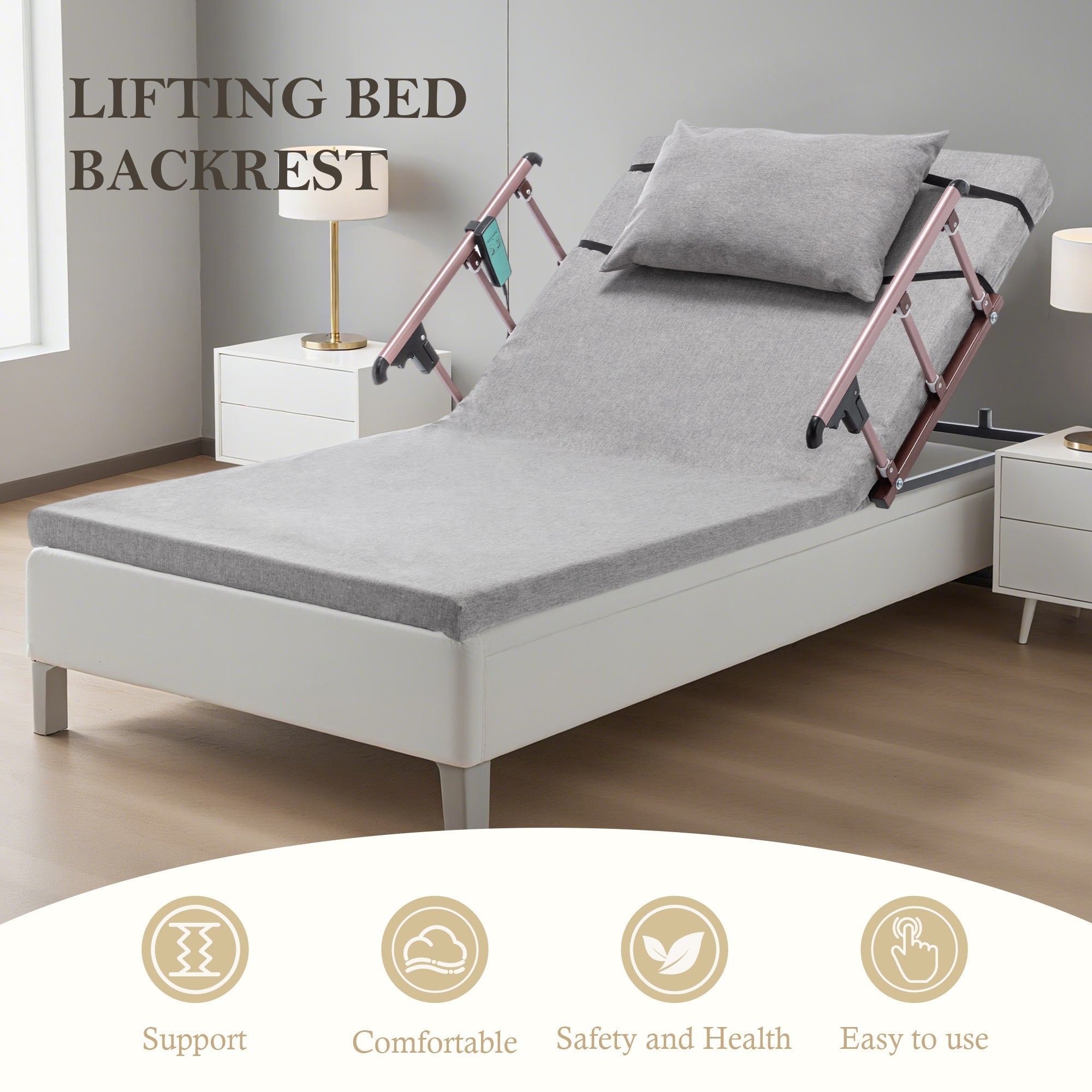 Bed Backrest Electric Adjustable 68 Degree Safety Rails Remote 300 LB 74 In
