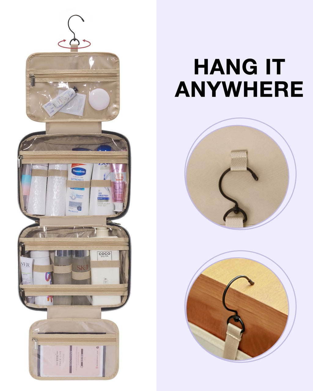 BAGSMART Toiletry Bag Travel Bag with Hanging Hook
