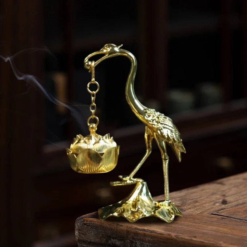 Crane Incense Burner Holder Stove Lotus Incense Burner Antique Alloy Lotus Hanging Stove Tea Ceremony Craft Household Decoration