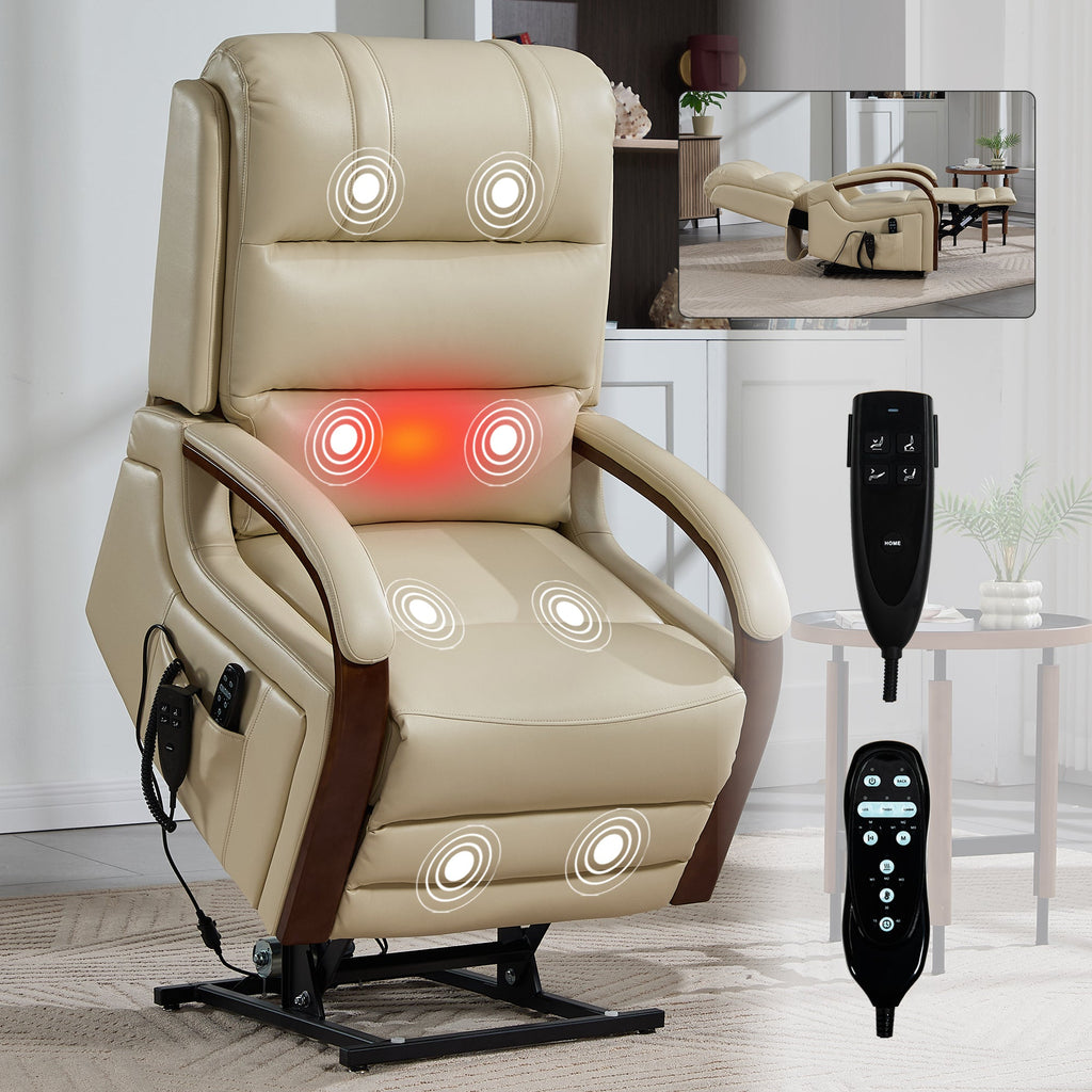 Lift Recliner Chair Power Chenille Beige Heat Massage 350lb