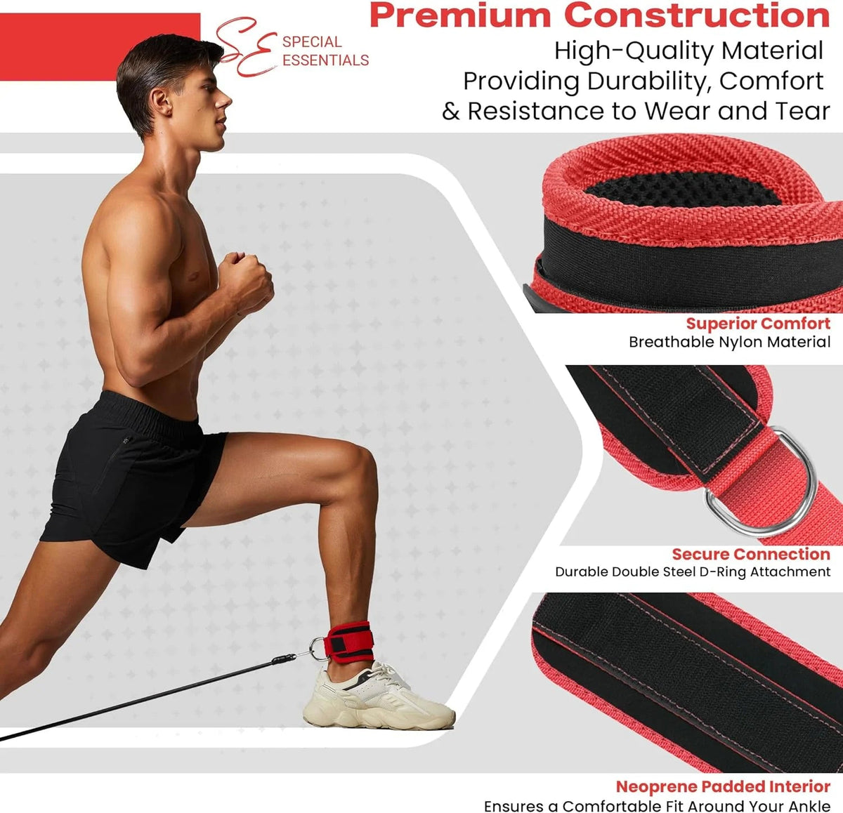 Ankle Strap for Cable Machine and Resistance Bands Premium Neoprene Gym and Workout Kickback Ankle Cuffs with Adjustable Strap for Enhanced Leg and Glute Exercises