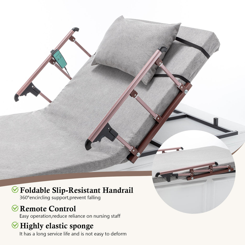 Bed Backrest Electric Adjustable 68 Degree Safety Rails Remote 300 LB 74 In