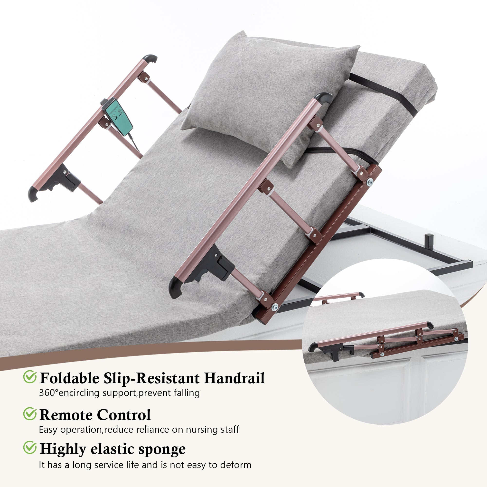 Bed Backrest Electric Adjustable 68 Degree Safety Rails Remote 300 LB 74 In