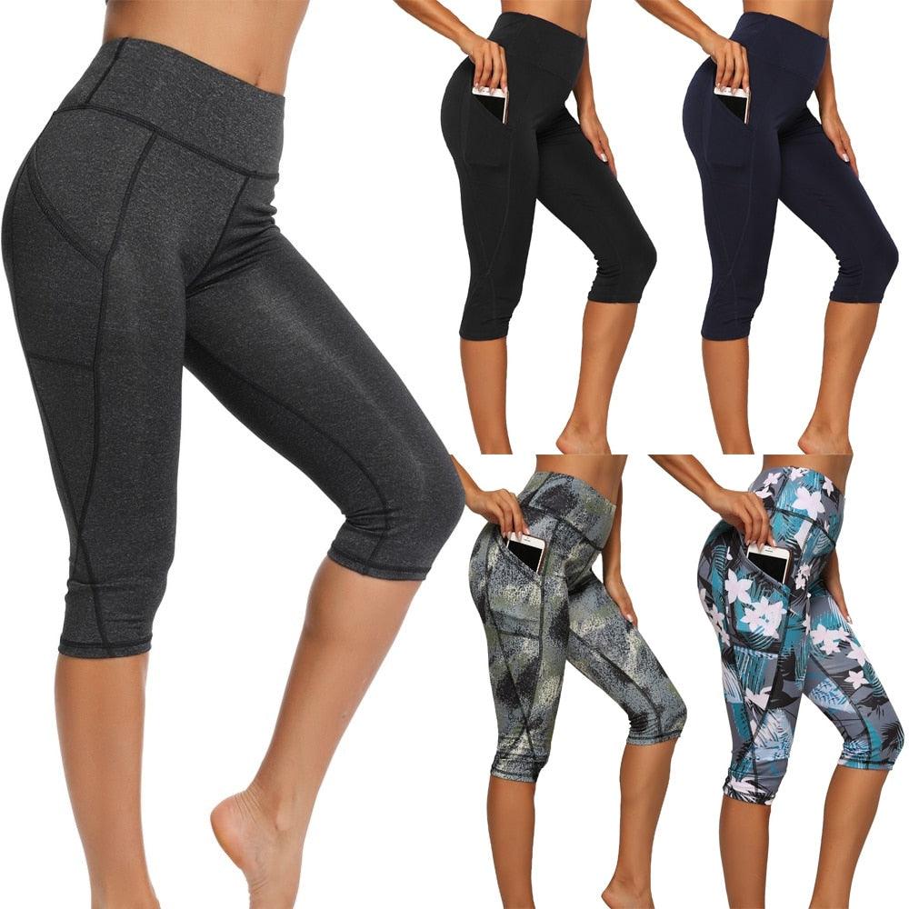 Casual Women's Yoga Pants Gym Fitness Sports Cropped Leggings Pocket Slim Pants Female Solid Color Women's Seamless Scrunch Legging Workout Leggings For Women Lift Tight Gym Yoga Home Pants