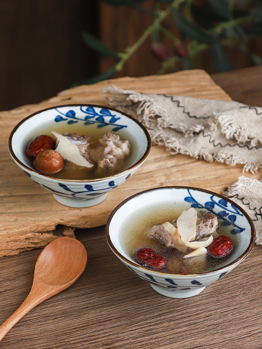 High Temperature Underglaze Ceramic Bamboo Hat Style Soup Bowl