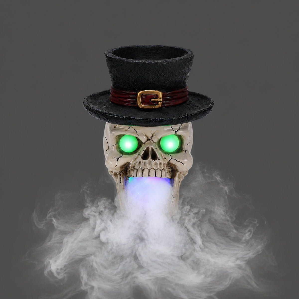LED Light-Up Skull with Top Hat & Mist Maker Halloween Decoration