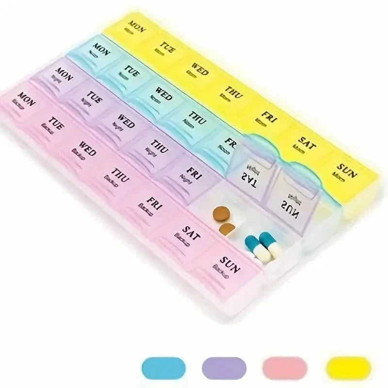 Colorful 28-Compartment Pill Organizer - Portable, Large Capacity Health Care Box