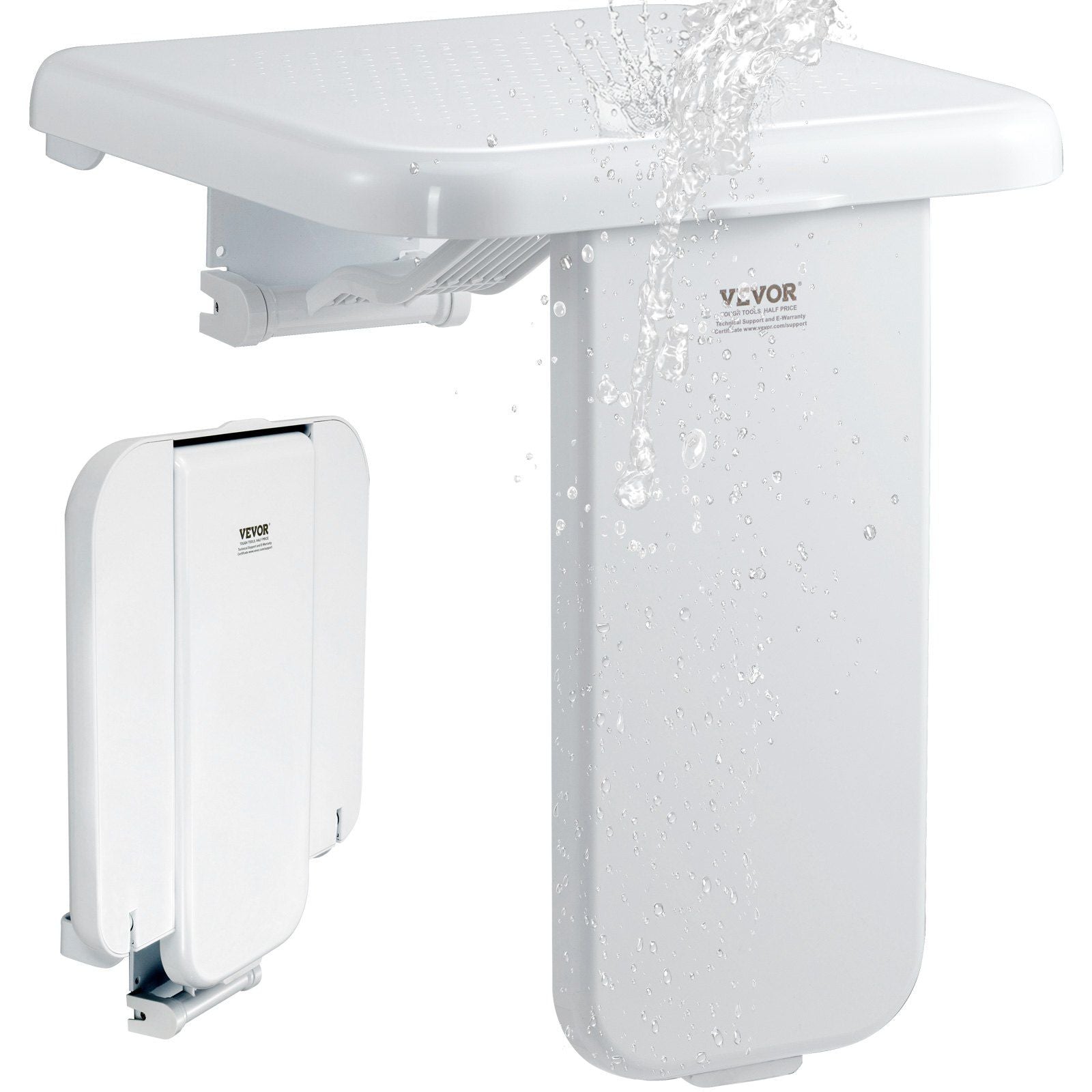 Folding ABS Shower Seat, 15.7'' x 16.7'' Unfolded, Wall Mounted Fold Up Shower Bench with 440 lbs Load Capacity, Space Saving Fold Down Shower Chair for Seniors Pregnant Women Children Adults