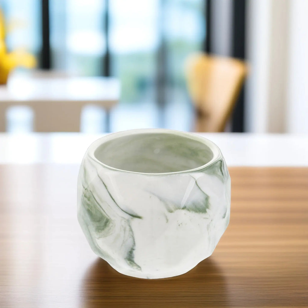 Premium Green Marble-Finish Ceramic Succulent Planter (8 × 5 cm)