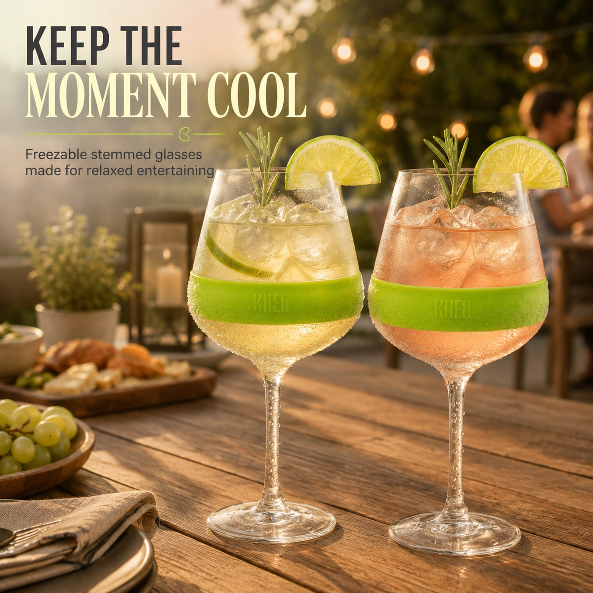 Stemmed Acrylic Cooling Wine  Glasses 14oz | Set of 2 | Green