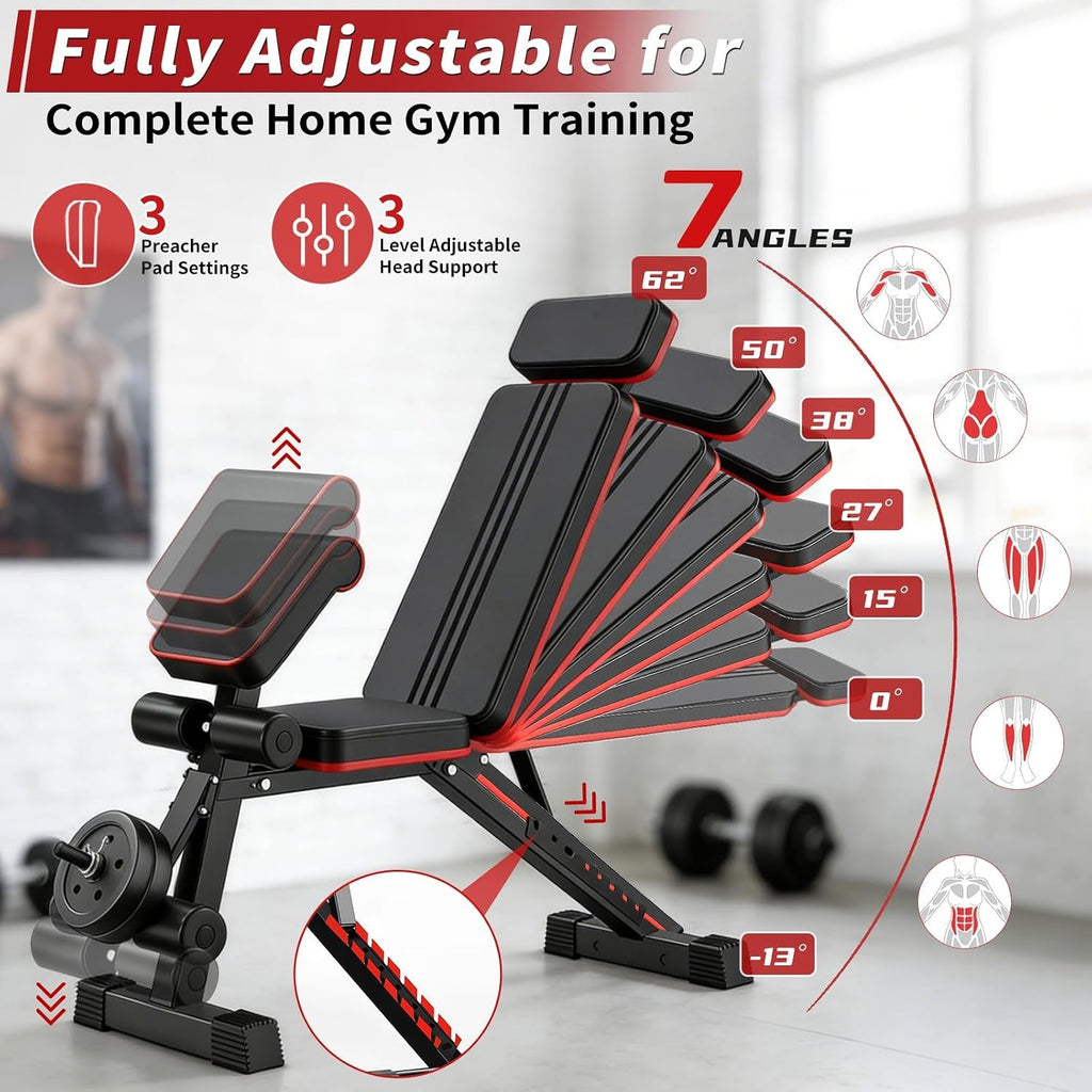 Adjustable Weight Bench, Foldable Workout Bench Press for Home Gym